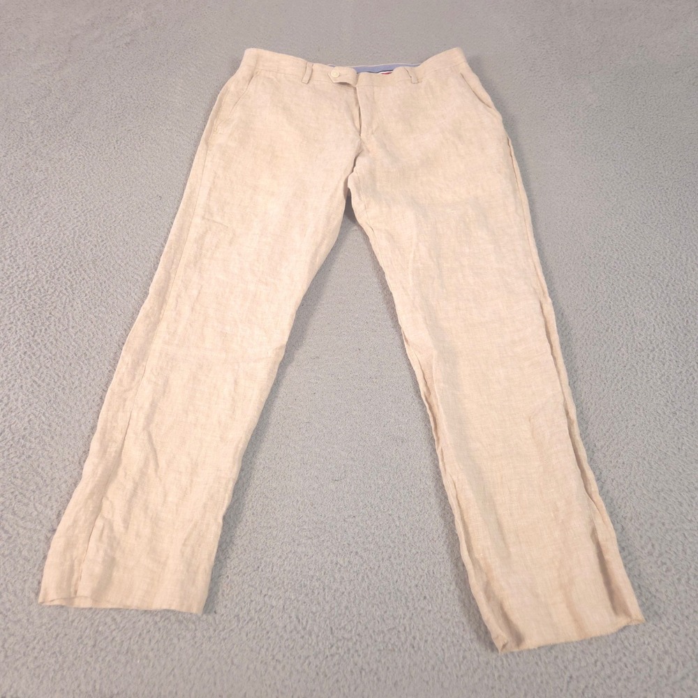 Tommy Hilfiger Pants Mens 34x30 Straight Leg 100% Linen Casual Beach Trousers